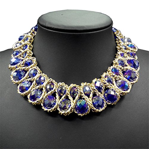 AWAYTR Ladies Choker Necklace Gold Tone Fashion Statement Big Multi Color Crystals Roayl blue