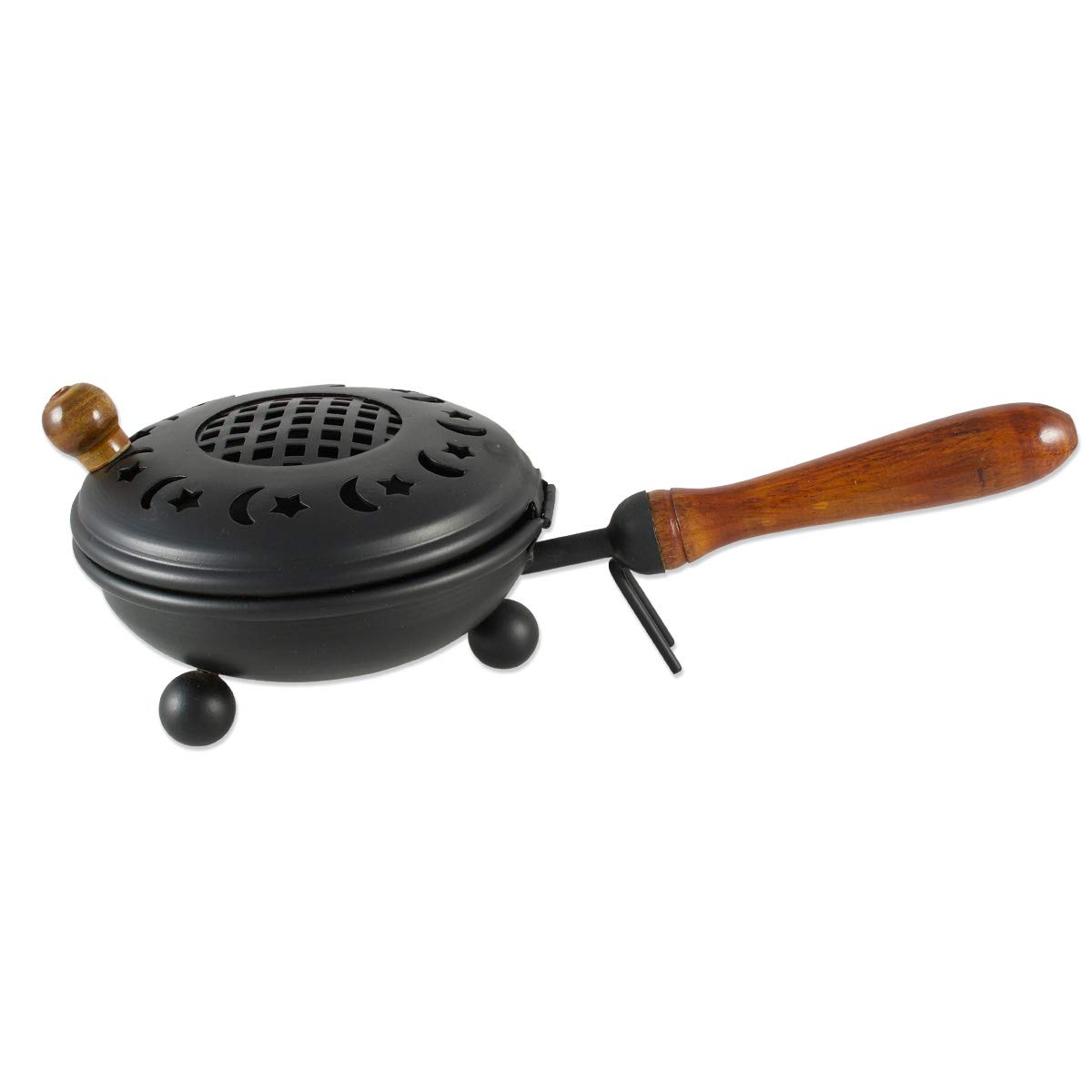 NKLaus incense pan metal black Ø 12cm with wooden handle lid incense burner 2212
