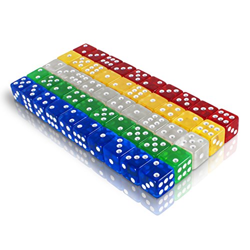 image for Zulo 50 6-Sided Colored Dice Set for Games, Teachers, Math with 5 Diff