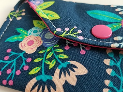 Birth Control Case Sleeve with Snap Closure and Optional Keychain Clip -Flowers on navy - Thumbnail 2