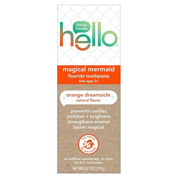 HELLO MAGICAL MERMAID KIDS TOOTHPASTE WITH FLUORIDE, ORANGE...