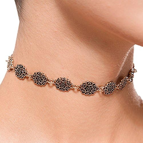 Womens Vintage Crystal Beaded Choker Necklace Gold JC04