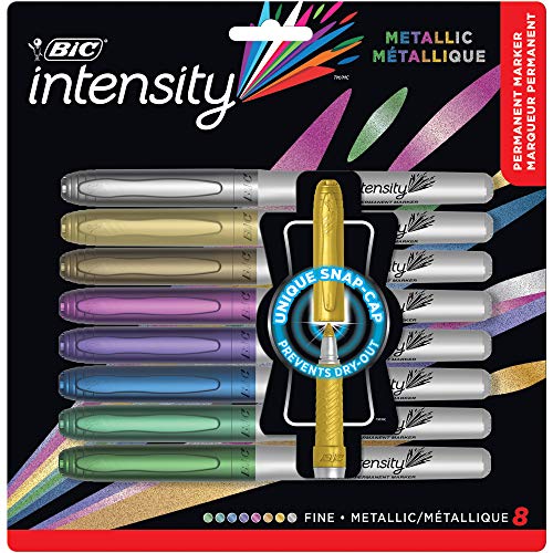 BIC Intensity Metallic Permanent Marker, Fine Point, Assorted Colors, 8-Count