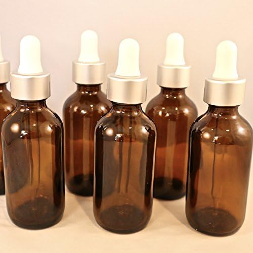 1oz Amber glass dropper bottles with silver caps (20 Count)
