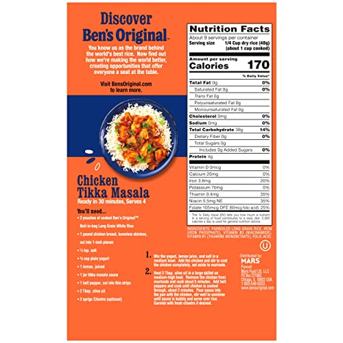 BEN’S ORIGINAL ENRICHED PARBOILED LONG GRAIN WHITE RICE, BOIL IN BAG RICE, 15.8 OZ BOX (PACK OF 12)