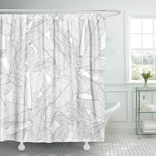 LILYMUA Black and White Fabric Bathroom Shower Curtains,Tropical Palm Leaves Pattern Trendy Fabric with Bath Curtain Hooks Shower Curtain Waterproof Bathroom Decor Shower Curtain，72x78Inch