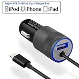 iPhone Car Charger, Eleckey 4.8A Apple Car Charger with Buit-in 3.3ft Apple MFi Certified Lightning Cable for for iPhone 6S / 6S Plus, 6, 6 Plus, 5, 5S, iPad Air 2, Mini 3 (Black)