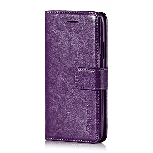 iPhone X Case, HLCT PU Leather Wallet Case, With Soft TPU Protective Bumper, Built-In Stand Kickstand, Cash And Card Pockets (Purple)