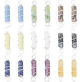 SUPERFINDINGS Gemstone Pendants Column Natural Mixed Stone Charms with Light Gold Copper Wire Wrapped Crystal Stone Charms