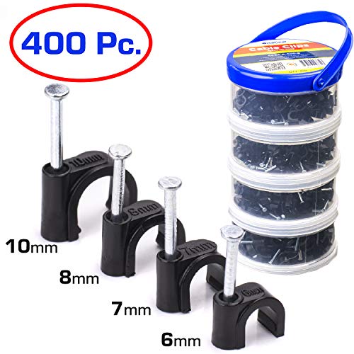 QualGear 6mm 7mm 8mm 10mm Cable Clips, Black, 400 Pack, Canister, CCX4-B-400-C - Thumbnail 5