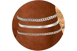 TOSGMY Gold Silver Ankle Bracelets for Women, 14K Gold Anklets for Women Waterproof Cuban Figaro Link Gold Anklet Set Layered Glitter Ankle Bracelet Silver Anklets for Teen Girls Jewelry Gift