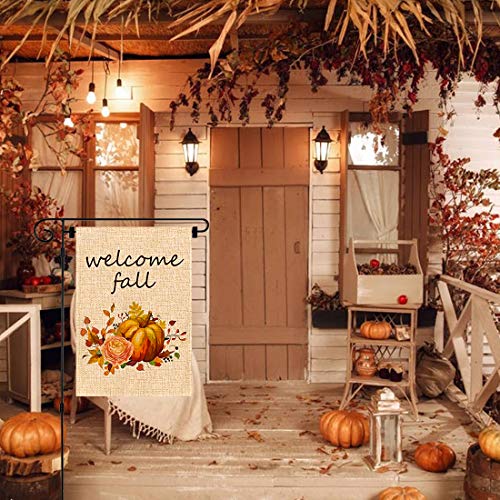 seogol Welcome Fall Flag Pumpkin Garden Flag 12.5 x 18 Double Sided Fall Autumn Harvest Yard Flag Seasonal Halloween Thanksgiving Holiday Outdoor Decorative for Home Garden Yard Lawn Patio