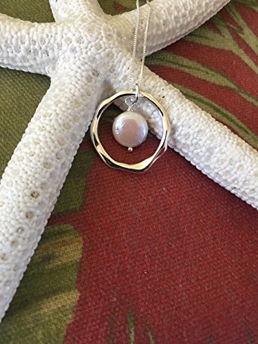 HANDMADE FULL MOON PEARL PENDANT NECKLACE - Sterling Silver Chain