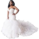 Wedding Dress for Bride Mermaid Sweetheart Cap Sleeve Cathedral Train Plus Size