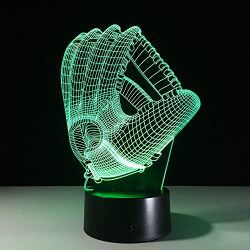 GZCRDZ 3D Lamp Football, basketball , baseball ,rugby best gift for children Night light Furniture Decorative colorful 7 color change household Home Accessories (Baseball glove)