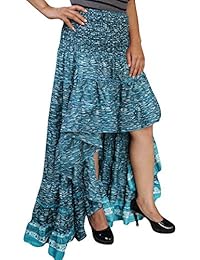Womens Alexa Gypsy Fairy Skirt Hi Low Recycled Sari Free Falling Twirling Ruffle Skirts