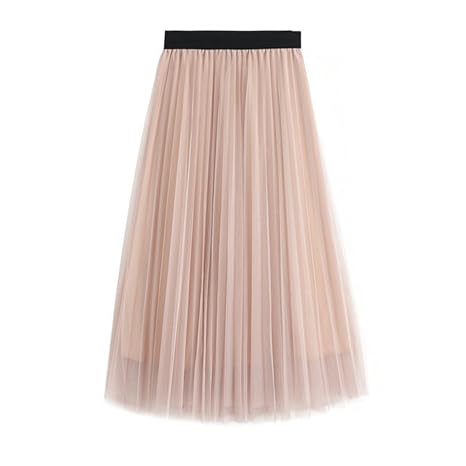 Damier Damen Midi Tüllrock Elastische Sommerrock Lang Falten Rock Ballet Prinzessin