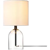 Globe Electric 15-Inch Table Lamp, Glass Base, Matte Black, White Linen Shade, Rotary Switch on Socket, 61000141