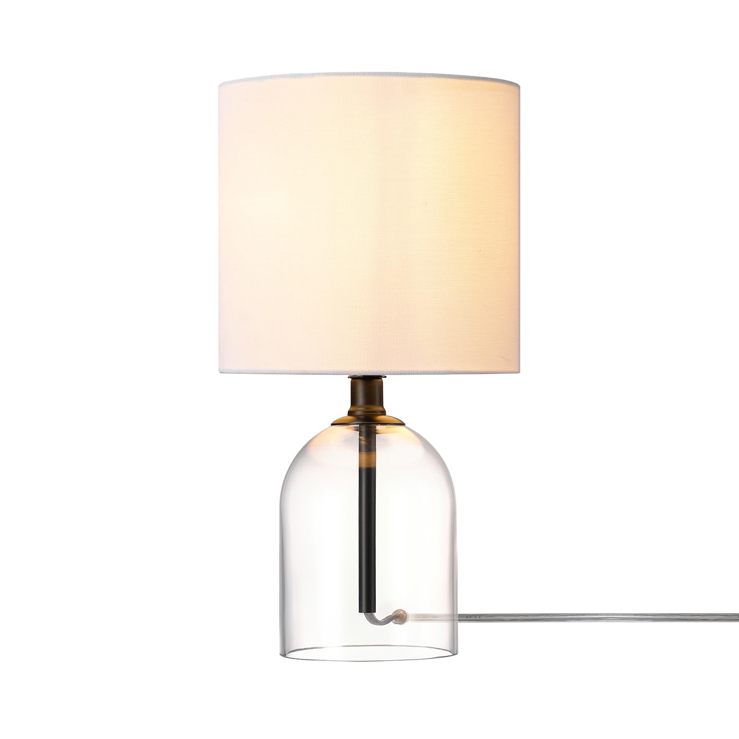 GLOBE Electric 15-Inch Table Lamp, Glass Base, Matte Black, White Linen Shade, Rotary Switch on Socket, 61000141 Image