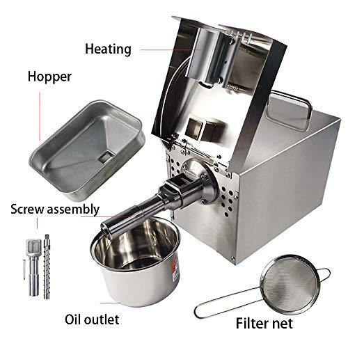 TAIMIKO Oil Press Machine Oil Extractor Automatic Commercial 400W 304 Stainless Steel Electric Hot Cold Oil Presser for Seeds Nut Beans Peanut Coconut Sunflower Sesame Rapeseed