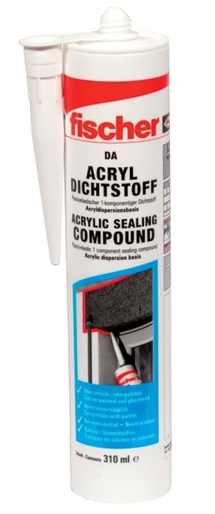 fischer DA GR - Acryldichtstoff zum Abdichten von Fugen und Rissen im Innenbereich, geruchsarme Acryl-Dichtmasse, grau, 310 m