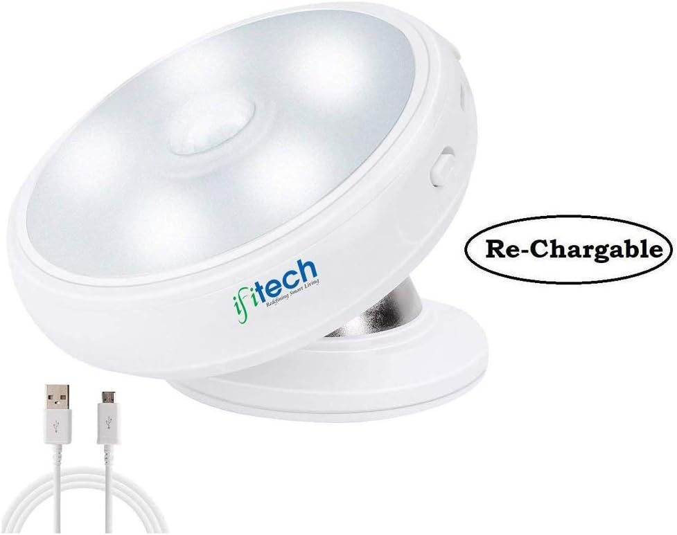 IFITech 8 LED Motion Sensor, Rechargeable Battery Operated Stick-on Anywhere Wireless Night Lights for Closet/Cabinet/Wall Light/Night Light/Step Light (Cool White) -4 Set