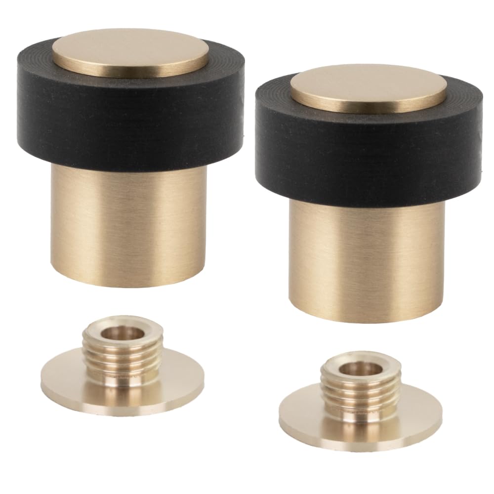 EVI Herrajes | Pack of 2 Brass Door Stops | Ø24x35mm | Floor Mounted | Matte Finished Brass | Natural Silicone Protection | Includes Screw + Fastening Plug | Model I-18024X35-CB — image 1