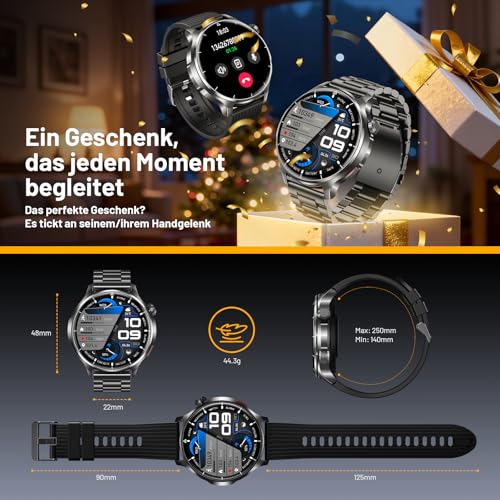 SLOKSFil Smartwatch Men's 1000 mAh Battery/1.52 Inch HD Touch Screen, with Bluetooth Calls/110+ Sports Modes/24H Heart Rate/IP68 Waterproof/Sleep Monitor, Pedometer, Fitness Watch, Android iOS (Black)