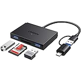 UGREEN 4 in 1 SD Card Reader USB C and USB 3.0 Memory Card Adapter for MS, CF, UHS-I, SDHC, SDXC, MMC, Compatible with iPhone