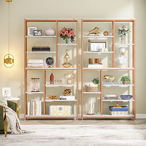 Tribesigns 79 inches Gold Bookshelf Bookcase, 8Tier Staggered Bookcase