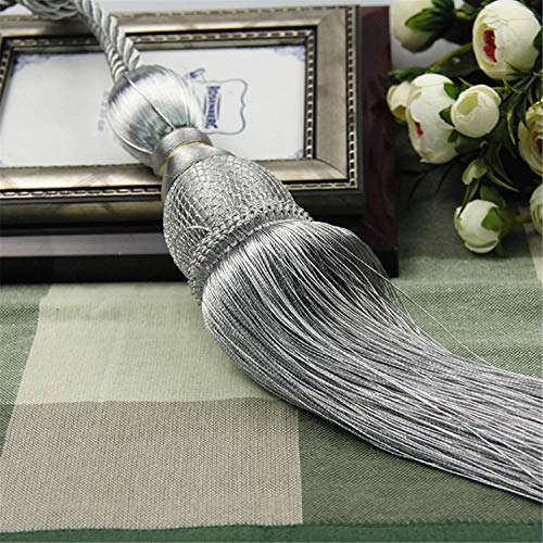 ZHU YU CHUN 1 Pair Beaded Tassels Curtain Tiebacks Curtain Holdbacks, Decorative Fringe Rope Tiebacks for Window Curtain Accessories (Grey)