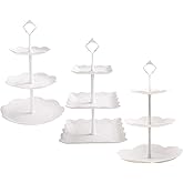 Tosnail 3 Pack 3 Tiers White Plastic Cupcake Stand Dessert Stand Tiered Serving Trays - Round, Square, Flower