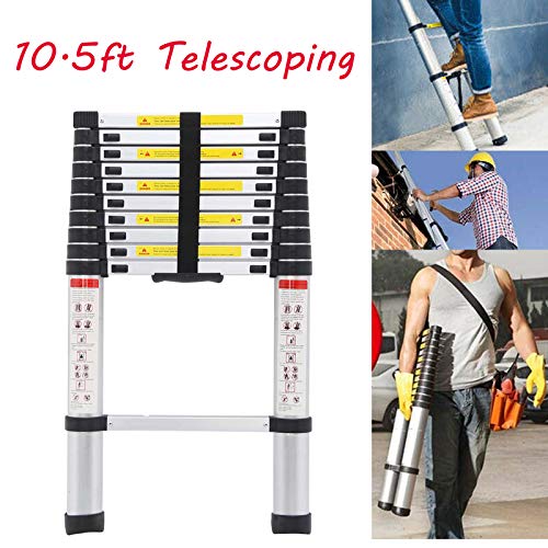 Telescoping Ladder 10.5ft/3.2M Multi Function Aluminum Staright Ladders Retractable Easy to Carry Collapsible for Decoration Household Daily Office Emergency - 330lbs Capacity