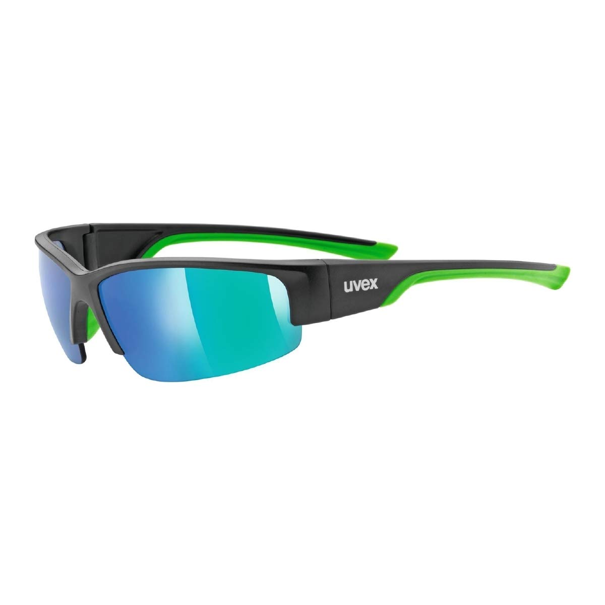 uvex Sportstyle 215 - Sports Sunglasses for Men and Women - Mirrored Lenses - Comfortable & Non-Slip - Black Matt Green/Green - One Size