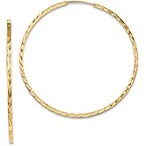 14K Yellow or White Gold Diamond Cut Square Tube Continuous Endless Hoop Earrings, 15-60mm (1.35mm Tube)