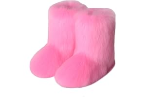 YESBOR Women's Faux Fur Boots Fluffy Mid-Calf Fuzzy Winter Snow Boots Outdoor Flat Shoes