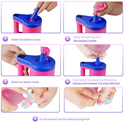 Pumteck 2 in 1 Electric Balloon Pump and Air pump for Inflatables,Air Mattress Pump,Quick-Fill Electric Inflator with 5 Nozzle for Inflating/Deflating Air Mattress/Raft/Bed/Boat/Pool Toy/Yoga Ball