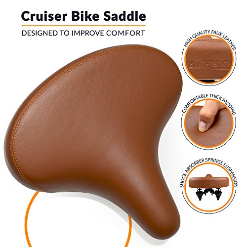 Beach Cruiser Bike Seat - Extra Wide Bicycle Saddle [Stylish and Soft] Replacement Bike Saddle for Women and Men (Vintage Brown) - Thumbnail 2