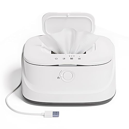 Kisdream® Wipe Warmer | Baby Wipe Warmer for Wipes and Towel | Wet Wipes Warmer with 3 Temperature & 3 Warm Night Ligh | Portable Diaper Wipe Warmer Nappy Changing in Comfort | Fast Heating | USB Use