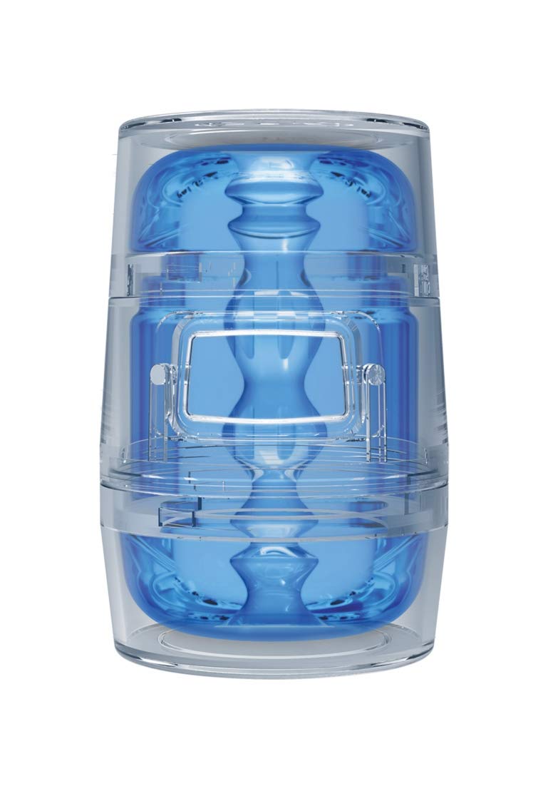 Main Squeeze POP-Off - OPTIX ULTRASKYN Compact Stroker - Crystal Blue - Transparent Design, Double-Ended, Adjustable Pressure & Suction, Body-Safe - by Doc Johnson