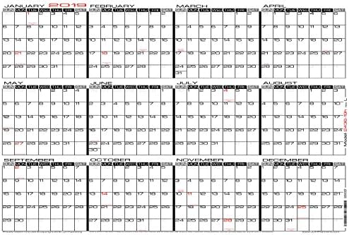 24" x 36" Large Wet Erase - Yearly 2019 Wall Calendar - Laminated Horizontal Planner (2436-19h)