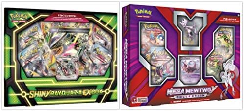 Pokemon Trading Card Game Shiny Rayquaza EX Box and Mega Mewtwo Y Collection Bundle, 1 of Each