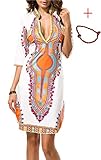 AOVCL Women Traditional African Print Dashiki Bodycon Stretch Dress