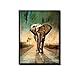 Animal Painting - Wall Art Elephants Waking Down Green Grassland Road Picture Prints on Canvas with Black Floater Frame Ready to Hang for Home Living Room Bedroom Decor (Elephant1, 12x16inch)