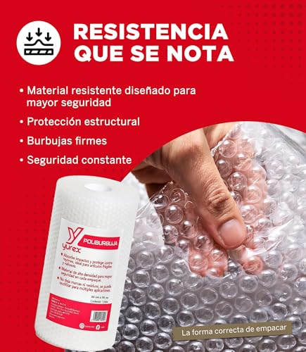 YUREX Papel Burbuja 30 cm x 10 m Poliburbuja para Empaque y Embalaje Seguro Protege Objetos Frágiles en Mudanzas y Almacenaje Amortigua Golpes Reduce Vibraciones y Cuida Superficies sin Dejar Marcas