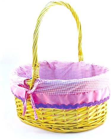 Gingham Willow Basket,removable Pink Gingham Cloth with Ties,handle (Small-8.67"x7.48"x11")