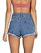 Haola Women's Juniors Vintage Denim High Waisted Folded Hem Jeans Shorts Blue S