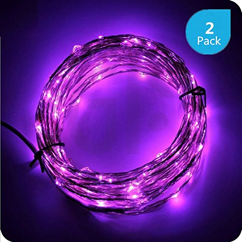 Anxus Solar String Lights, 100 LEDs Purple Starry String Lights, Copper Wire solar Lights Ambiance Lighting for Outdoor, Gardens, Homes, Dancing, Christmas Party (2 pack)