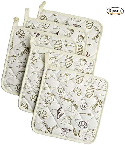 Potholders Trivets Kitchen Heat Resistant Cotton Coasters Hot Pads Pot Holders Set of 5 for Everyday Cooking and Baking by 8 x 8Inch (White)