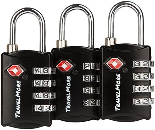 3-Pack TSA Luggage Lock with 4-Digit Combination, Black